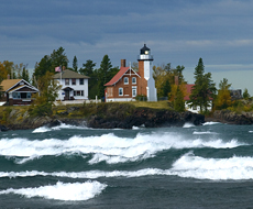 Eagle Harbor Lighthouse in a storm